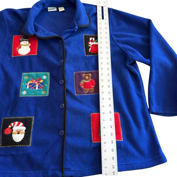 Classic Elements Woman size 2X royal blue appliquéd button front holiday fleece - Picture 5 of 10